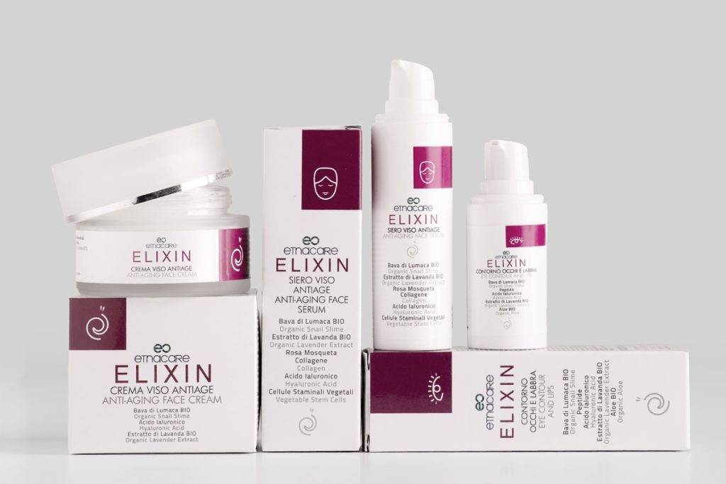 Linea skincare Elixin a base di bava di Lumaca bio di Etnacare